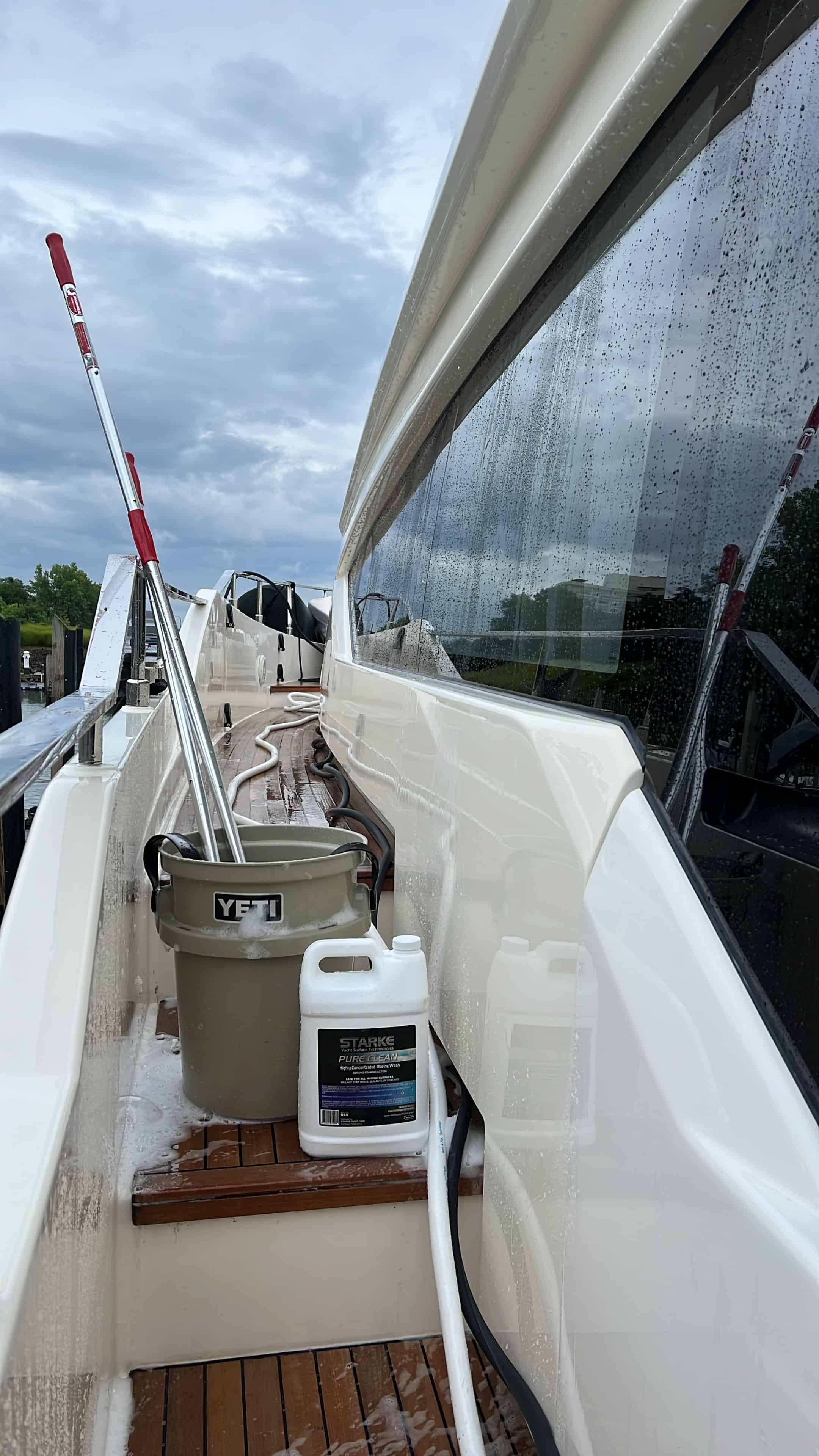 Wash in progress, soap still on the hull